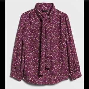 Banana Republic Berry Wine Tie-Neck Blouse